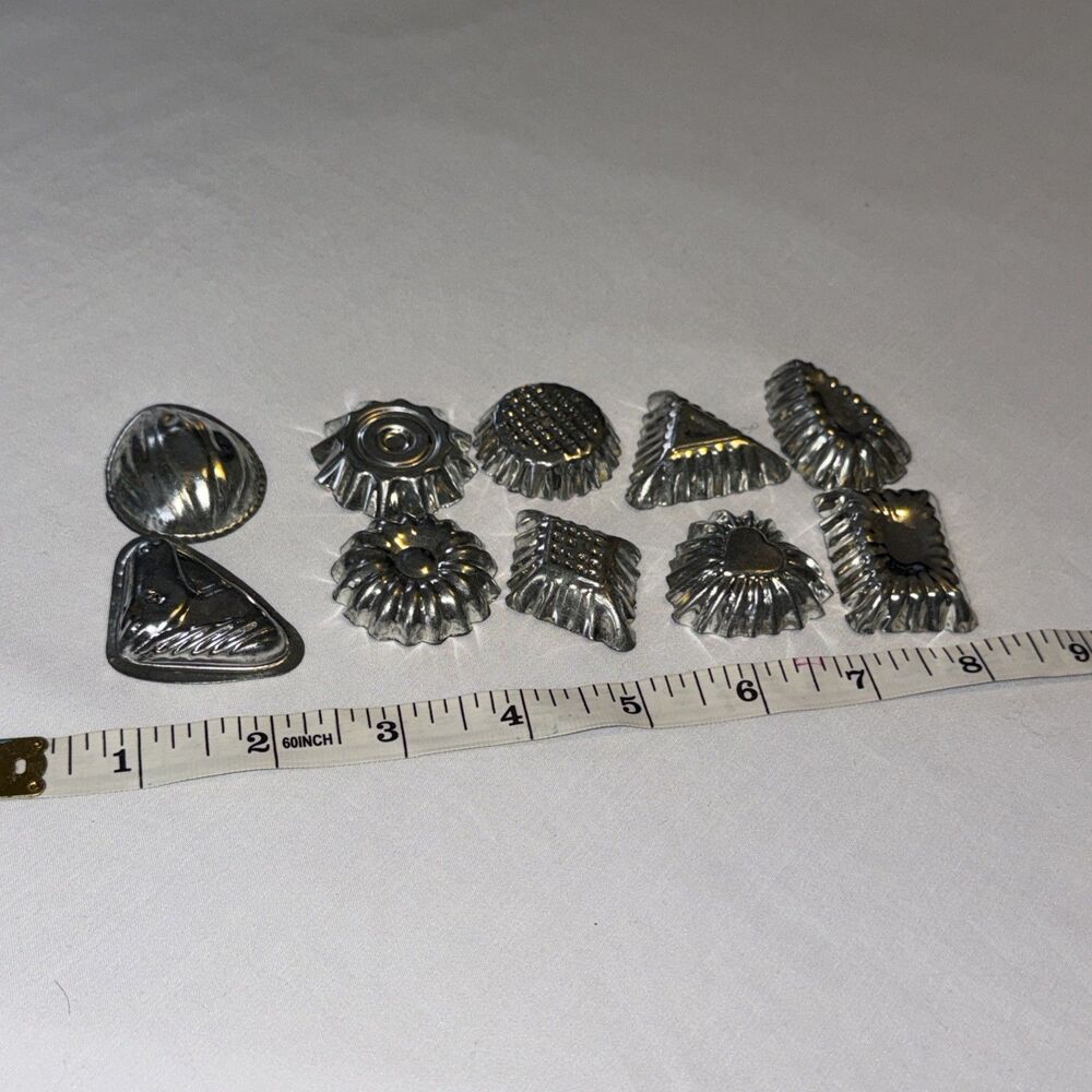 Vintage 10 Tin Miniature Molds Candy Chocolate Butter Metal Different Designs